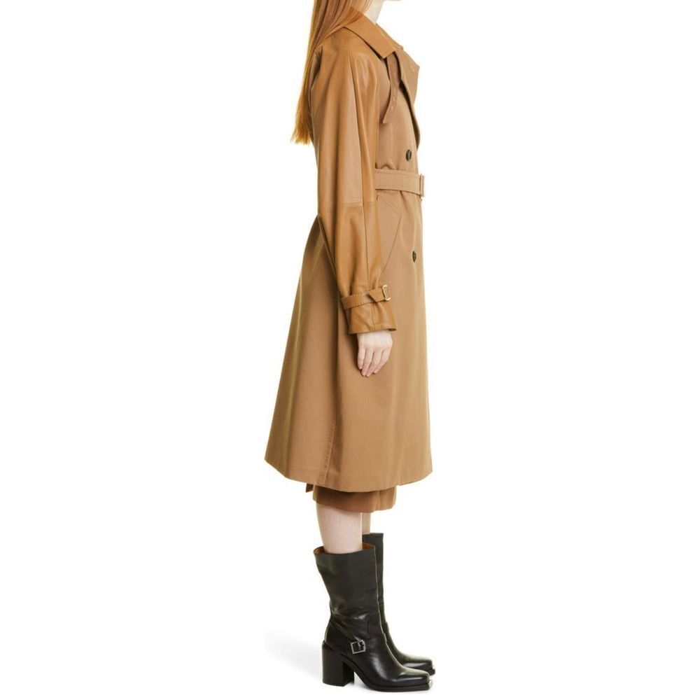 Max Mara Lichene Cotton & Leather Tan Belted Trench Coat Classic Size 8 - Picture 8 of 16